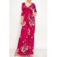 thumbnail image 4 of Bon Rosy, Women's, 3/4 Sleeve V-Neck Printed Maxi Faux Wrap Floral Dress, Berry, M, 4 of 5