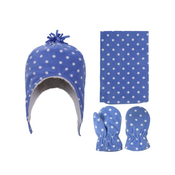SimpliKids Multi-Patterned Fleece Hat, Scarf & Glove Set, Dots Print, 5-7 Year