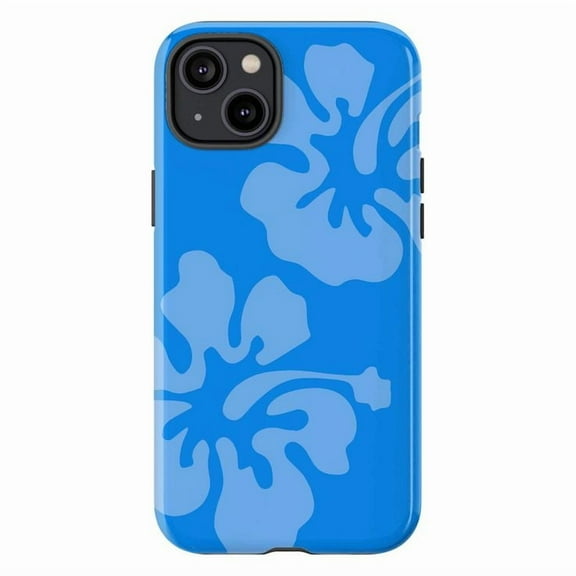 Blue Hibiscus Flower Phone Case, Tropical Hawaiian Floral Aesthetic Protective Cover for iPhone 16 15 14 13 12 11 Pro Max Plus Mini