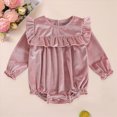thumbnail image 2 of Gerichy Newborn Infant Baby Girl Winter Romper Solid Ruffled Jumpsuit Baby Velvet Shirt Fall Clothes 0 3 6 12 18 Months One Piece Outfit, 2 of 6