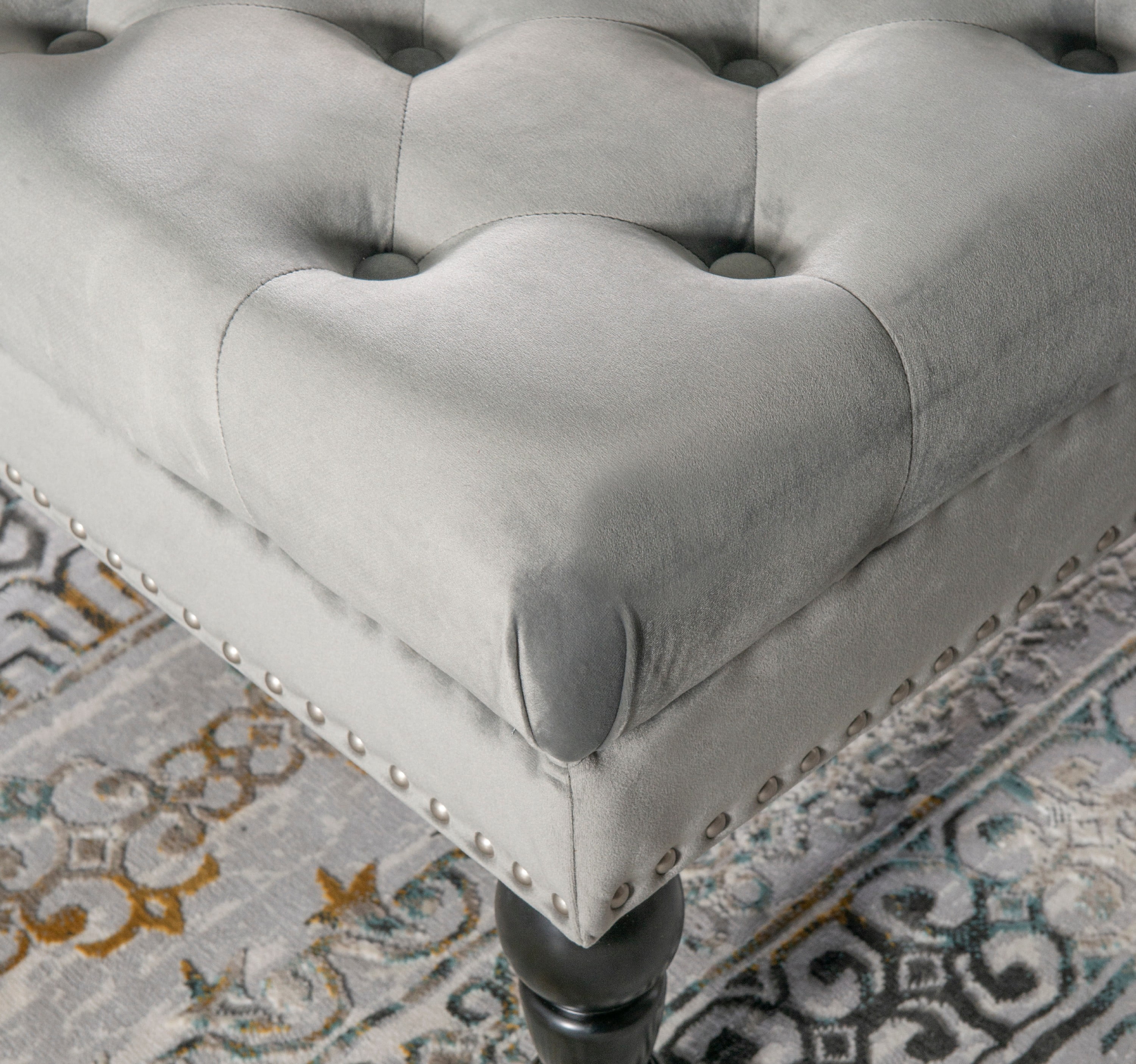 Linon Isabelle Velvet Square Tufted Ottoman, Multiple Colors