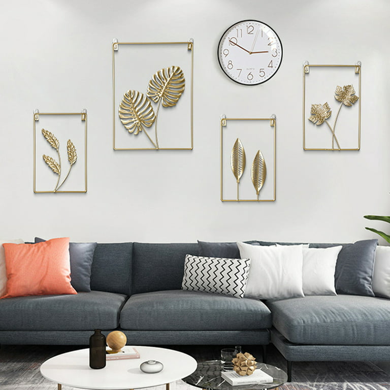 Gold Metal Wall Decor,Golden Leaf Wall Hanging Decor with Frame, Wall  Ornaments, Golden Metal Art Wall Sculpture for Living Room, Office, Home,  Hotel 