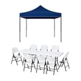 thumbnail image 1 of Combo de Mesa y 8 Sillas Plegables con Toldo Azul Impermeable, 1 of 8