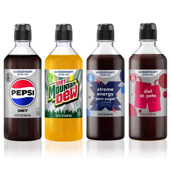 sodastream 14.9 fl oz Diet Pepsi, Diet Mountain Dew, Zero Sugar Energy and Diet Dr. Pete Drink Mix, 4pk