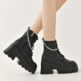 thumbnail image 2 of Women's Square Toe Chunky Platform Wedge Boots | Lace-Up & Zipper Combat Ankle Booties, 2 of 7
