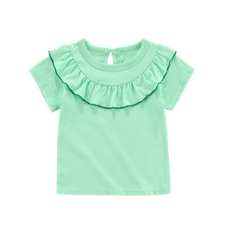 

Tops Girls T-shirt Leisure Sleeve Short Solid Kids Falbala Clothes Girls Tops