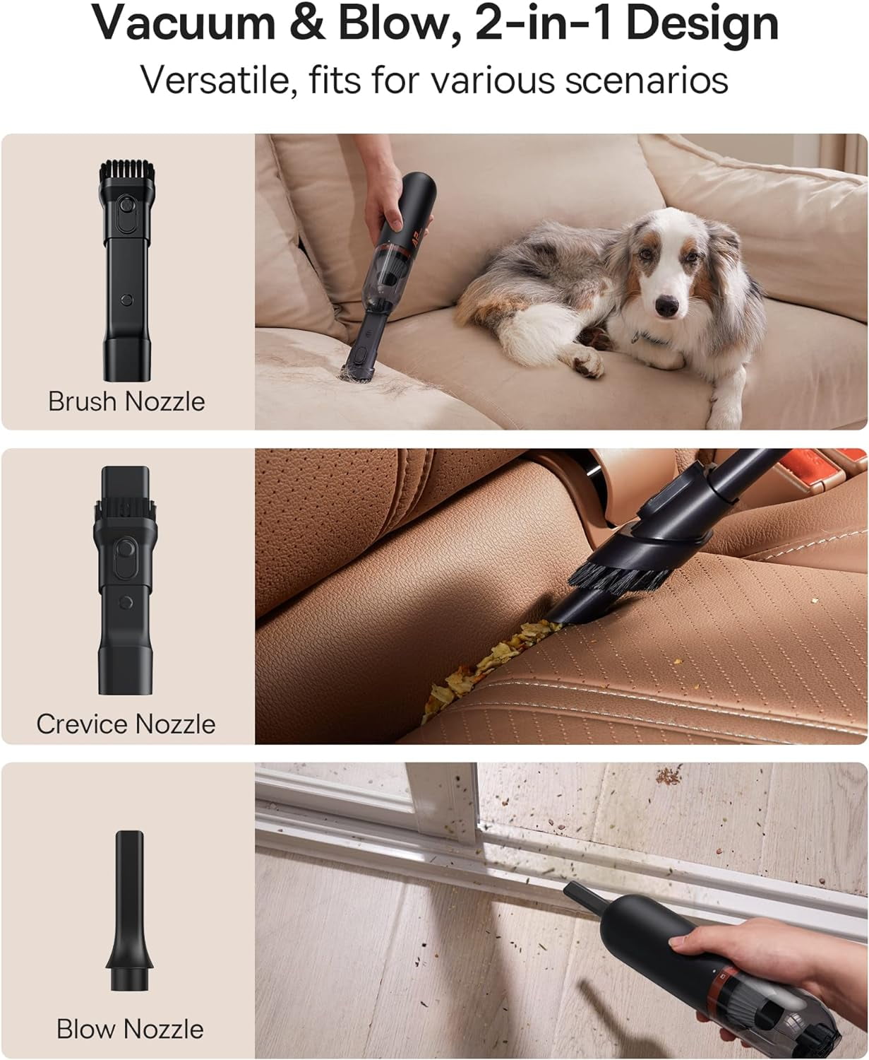 Baseus Handheld Vacuum Cleaner, Car Vacuum Cordless Rechargeable with Ultra Low Noise and 3H Type-C Fast Charging, Mini Portable Hand Held Vacuum Small Dust Buster for Dog Hair,Keyboard,Car