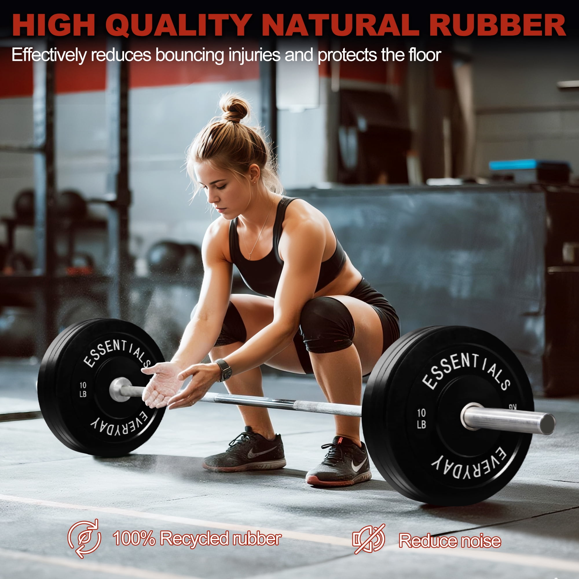 FlexWave Bumper Weight Plates Set, 260 lb Total, Black, Olympic 2-Inch Hole
