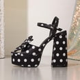 thumbnail image 5 of Platform Chunky Heels for Women Block Heel Sandals Bowknot Fashion Pattern Open Round Toe Ankle Strap Pumps Black Size 5.5, 5 of 9