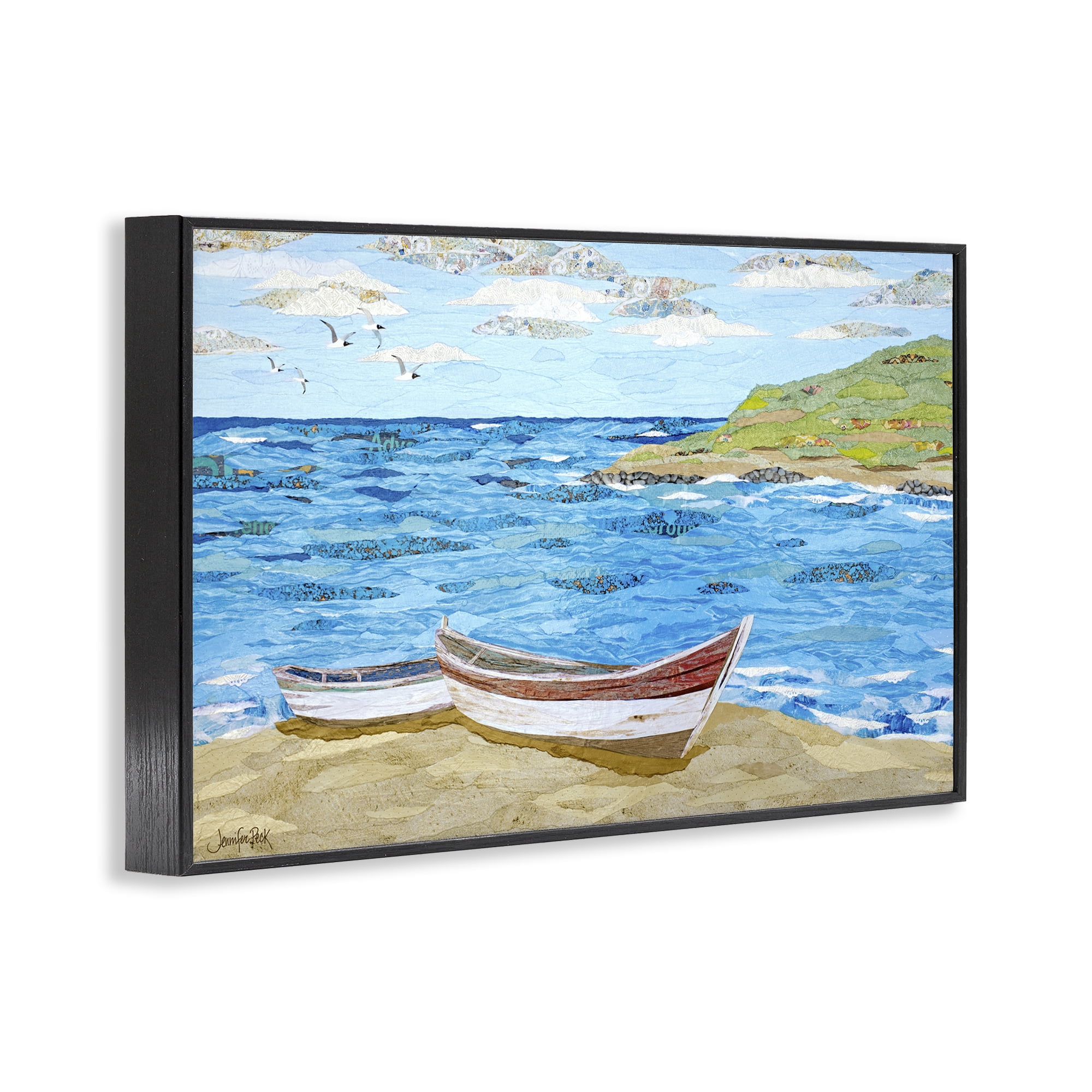 Stupell Industries Mykonos Docked Boat Landscape Painting Black Framed Art Print Wall Art, 24 x 16