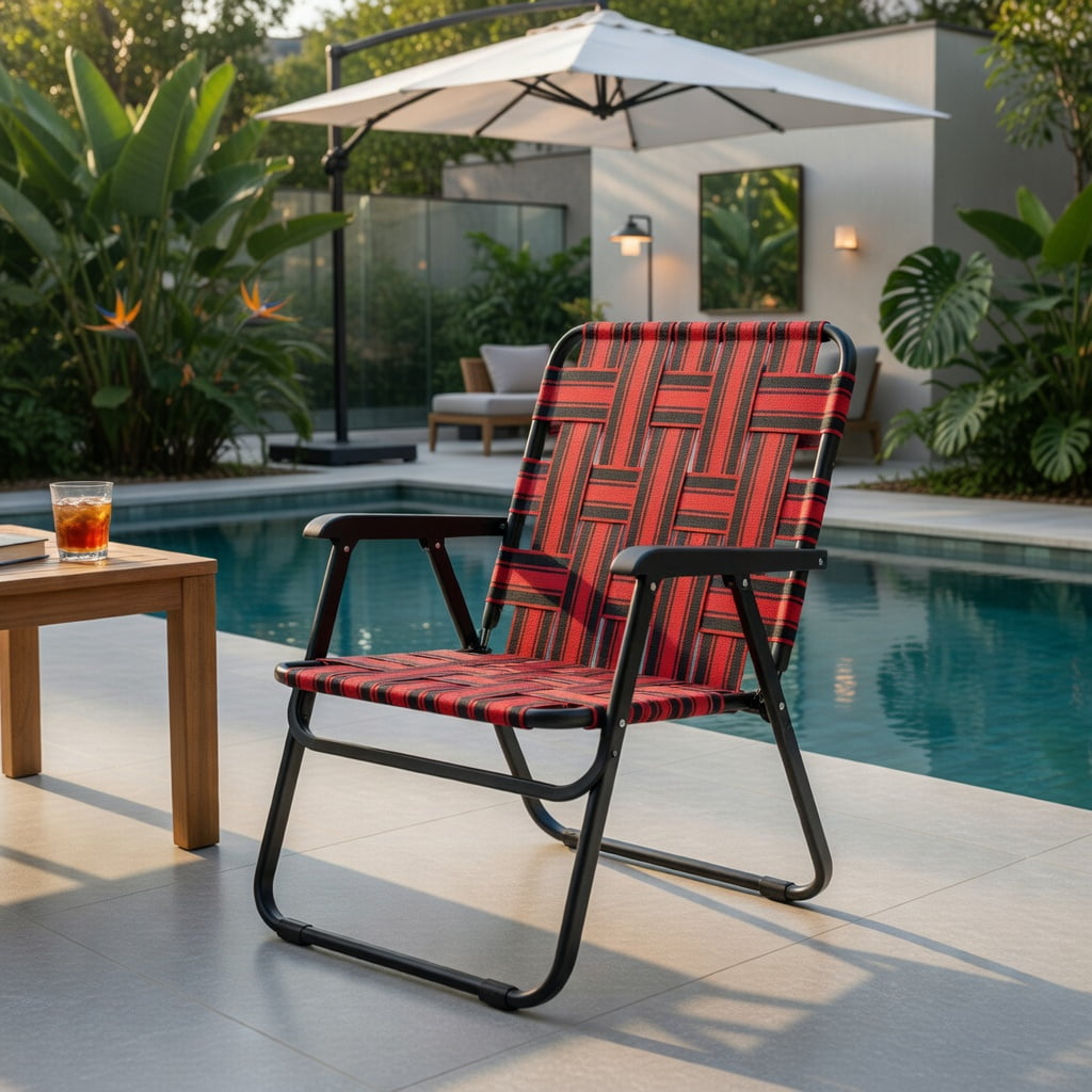 Hommoo 2-Pack Foldable Beach Chairs for Camping, Lawn & Outdoor Use, Rust-Resistant Steel Frame, Fade-Proof PE Webbing, Lightweight & Portable, Red