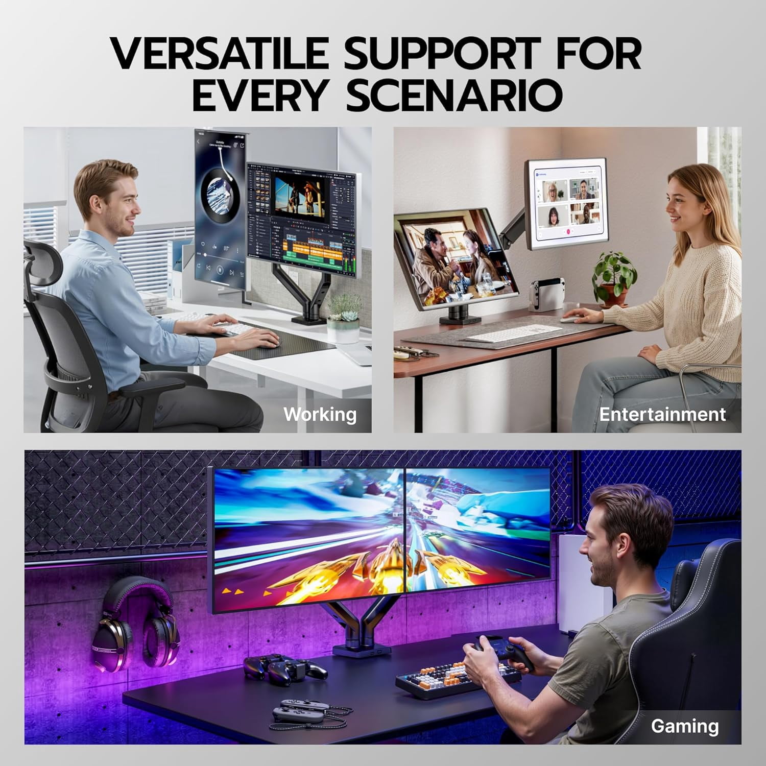 ARES WING Dual Monitor Mount, Heavy Duty Monitor Arms for 2 Monitors for 17-35 Inch, Fully Adjustable Monitor Desk Stand Ultrawide Screen, VESA 75x75 or 100x100mm, Black