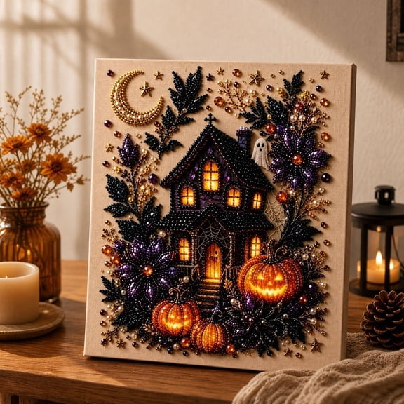 Halloween Ghost Pearl Art DIY Kit – 3D Diamond Art Painting Craft Set | Spooky Cute Gem Art for Adults, Beginner Friendly Wall Decor, Perfect for Fall Seasonal Home Decoration and Party Gifts (A)