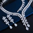 thumbnail image 3 of Stunning White Water Droplets CZ Long Leaf Necklace Earrings for Brides Wedding, 3 of 6