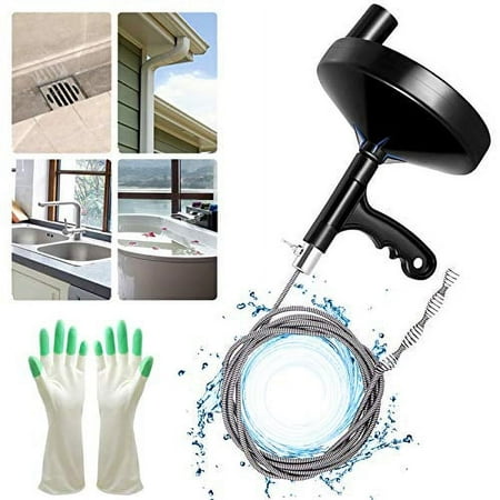Drain Auger 25 Foot, Plumbing Snake Drain Auger Sink Auger Hair Clog Remover, Heavy Duty Pipe Snake for Bathtub Drain, Bathroom Sink, Kitchen and Shower, Snake Drain Cleaner Comes with Gloves