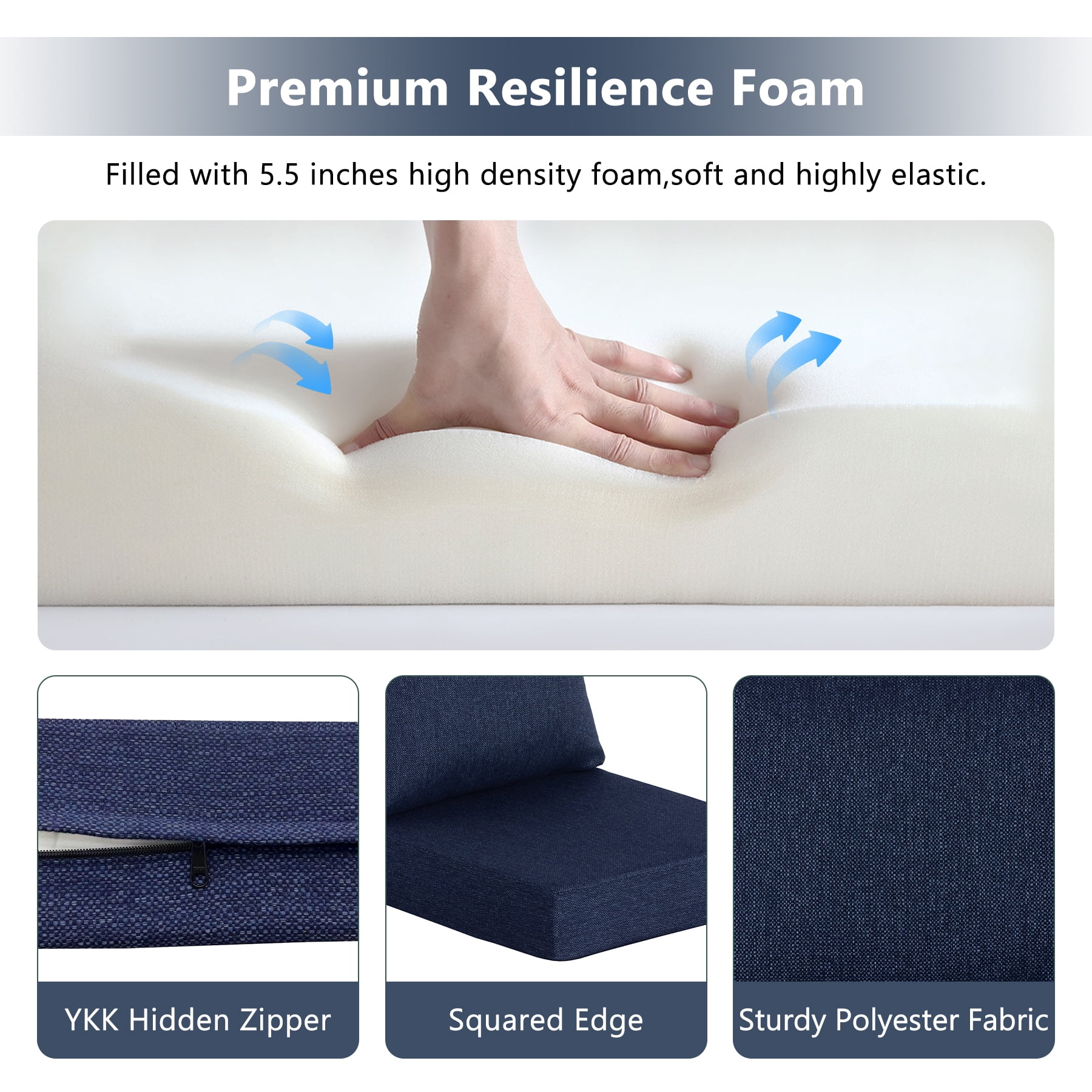 Goodgoods 22" x 24" Indoor & Outdoor Deep Seat Chair Cushions Set of 2, Water & Fade Resistant, Indigo