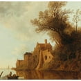 thumbnail image 3 of Anthonie Jansz. van der Croos 15x15 Black Modern Framed Museum Art Print Titled - A River Landscape with a Fortified Town and a Fishing Boat, 3 of 5