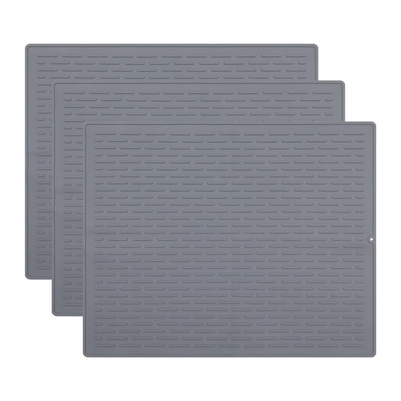 3-Piece Multi-Size Grey Silicone Dish Drying Mat Set, Heat Resistant & Non-Slip – Fast Drying Draining Pad for Dishes, Utensils & Countertop Protection