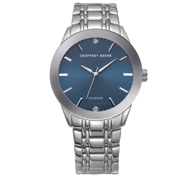 Geoffrey Beene Men's Gunmetal Stainless Steel Dress Watch Classic Quartz, Elegant Design, Water-Resistant (Silver)