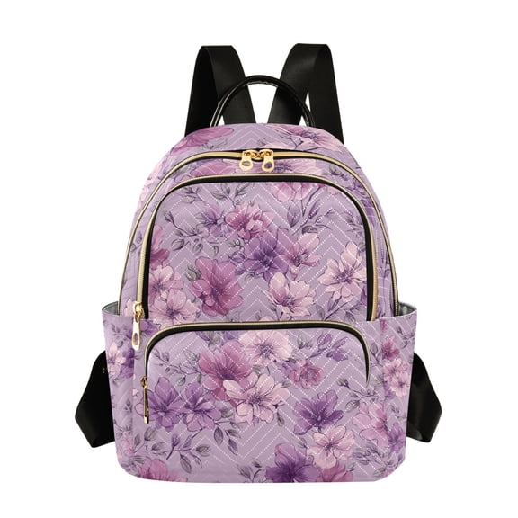 Vintage Elegant Flowers Pattern Quilted Backpack Fashion Daypack Commuter Bag for Women 8.5 L