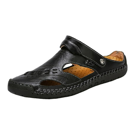 

Huashengg Men s Summer Breathable Hand Sewn Foot Covering Casual Beach Lazy PU Foreign Trade Sandals Fisherman Sandals for Men Driving Shoes