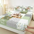 thumbnail image 3 of Manfei Kawaii Jungle Animal Bed Sheets, Leaf Botanical King Sheets, Green Patchwork Plaid Sheet Set, Super Cozy Room Decor, 4-Piece, 3 of 7