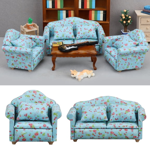 Homerr Dollhouse Living Room Furniture Miniature Sofa Set 1/6 1/12 House Furniture Couch Model with Pillow Sofa Figurine Royal Style Good Detail Microscale Scene Photo Prop Miniature