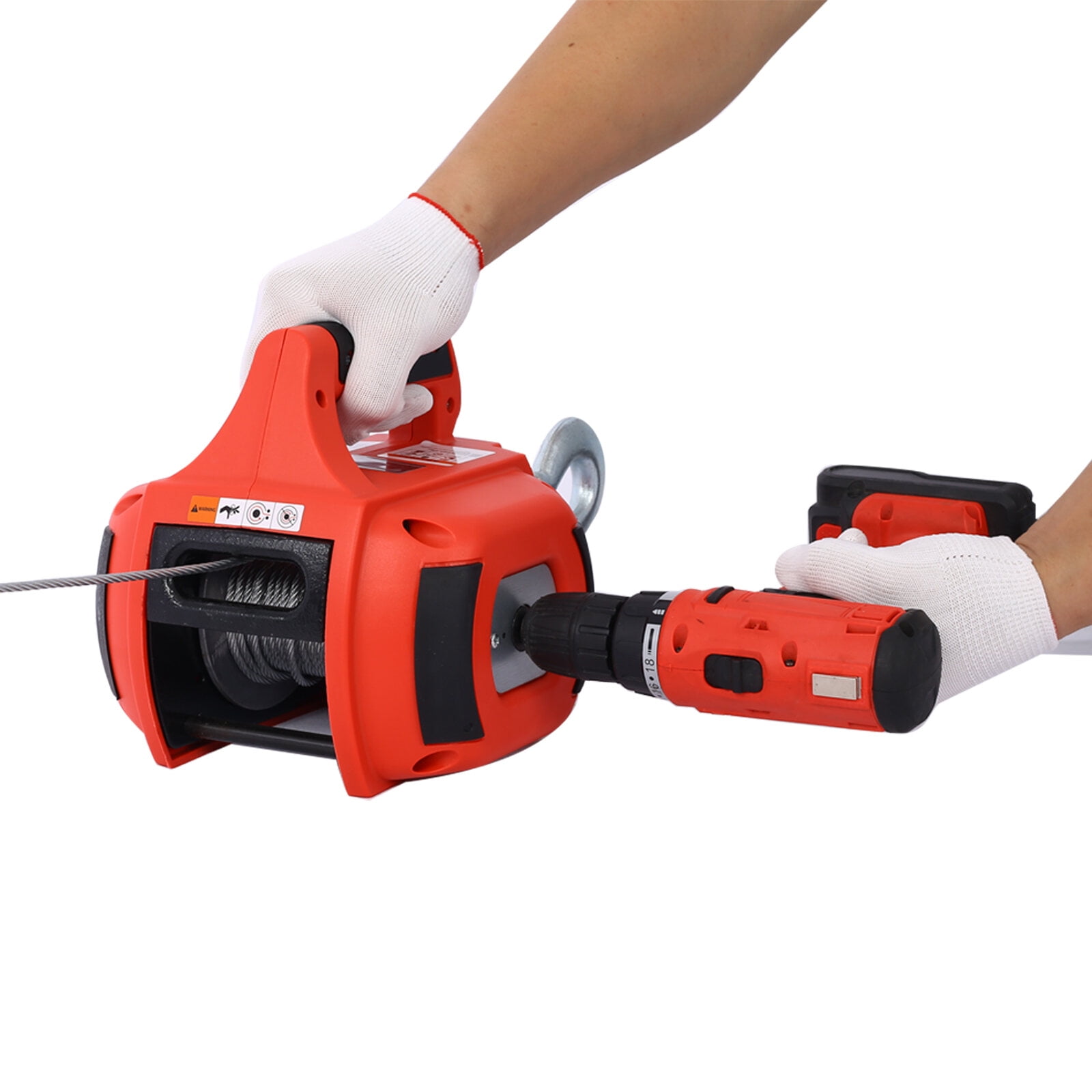 , Drill Winch Hoist Portable Drill Winch of 750 LB Capacity with 40 Feet Steel Wire Drill Winch for Lifting & Dragging, Red ,Abs ,