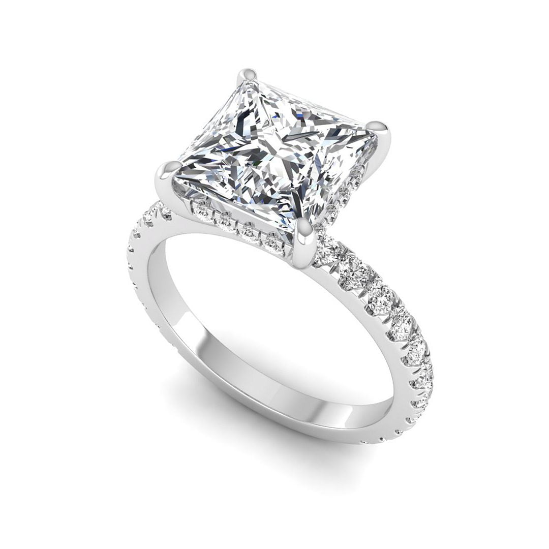 SHANTI JEWEL IGI Certified 3.75 CTW Princess Cut Lab Grown Diamond (3 Ct, F, VVS2) Hidden Halo Set 14K White Gold Engagement Ring for Women 7 US