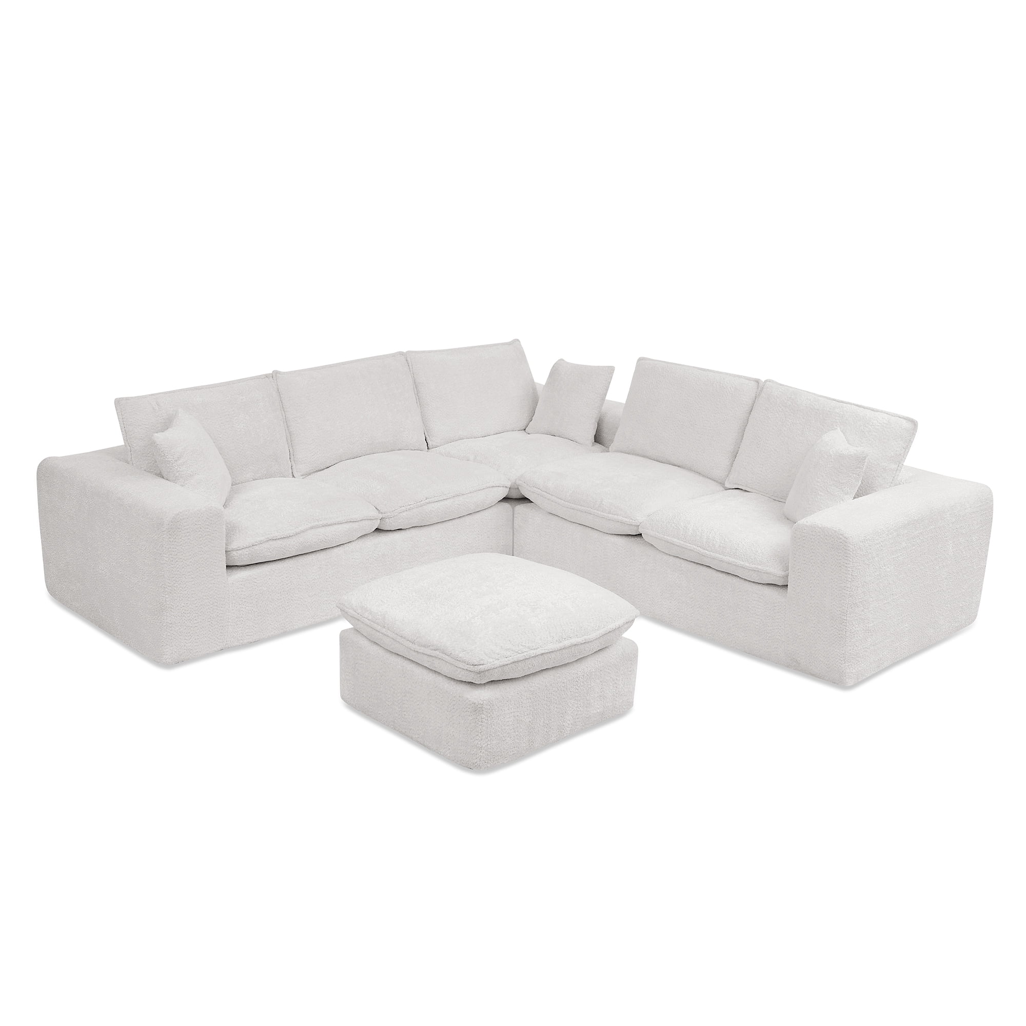 107" Modular 6 Seats Sectional Sofa Boucle Cloud Couch L Shape with Ottoman Deep Seat Comfy Living Room Sofa with Pillows, No Assembly, Beige
