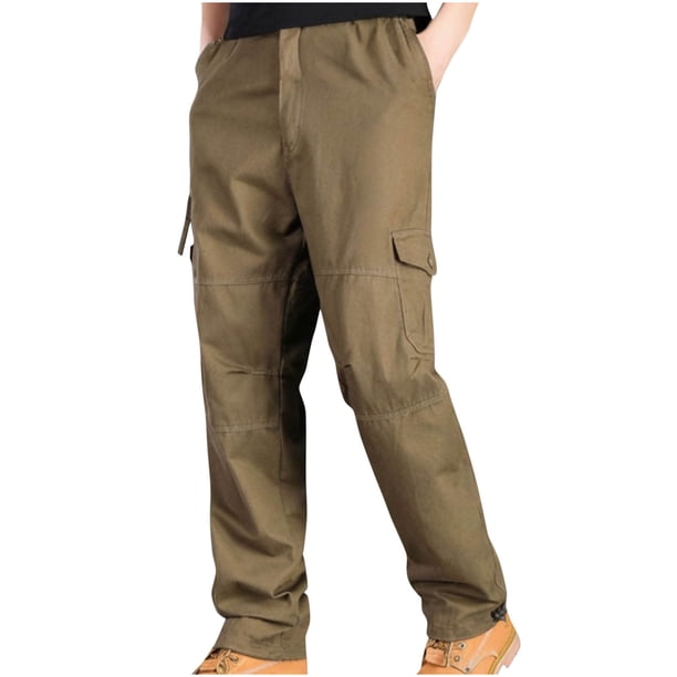 Pantalones largos de moda para hombre, casuales, de color sólido, con bolsillos y cremallera, cintura elástica, de poliéster.