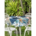 thumbnail image 2 of Watercolor Marine Life Outdoor Tablecloth - 54 Inch Round Dining Table Cover, Ocean Corals Shells Starfish Blue Plaid Waterproof Outdoor Table Cloth with Umbrella Hole & Zipper for Picnic/Patio/Party, 2 of 7
