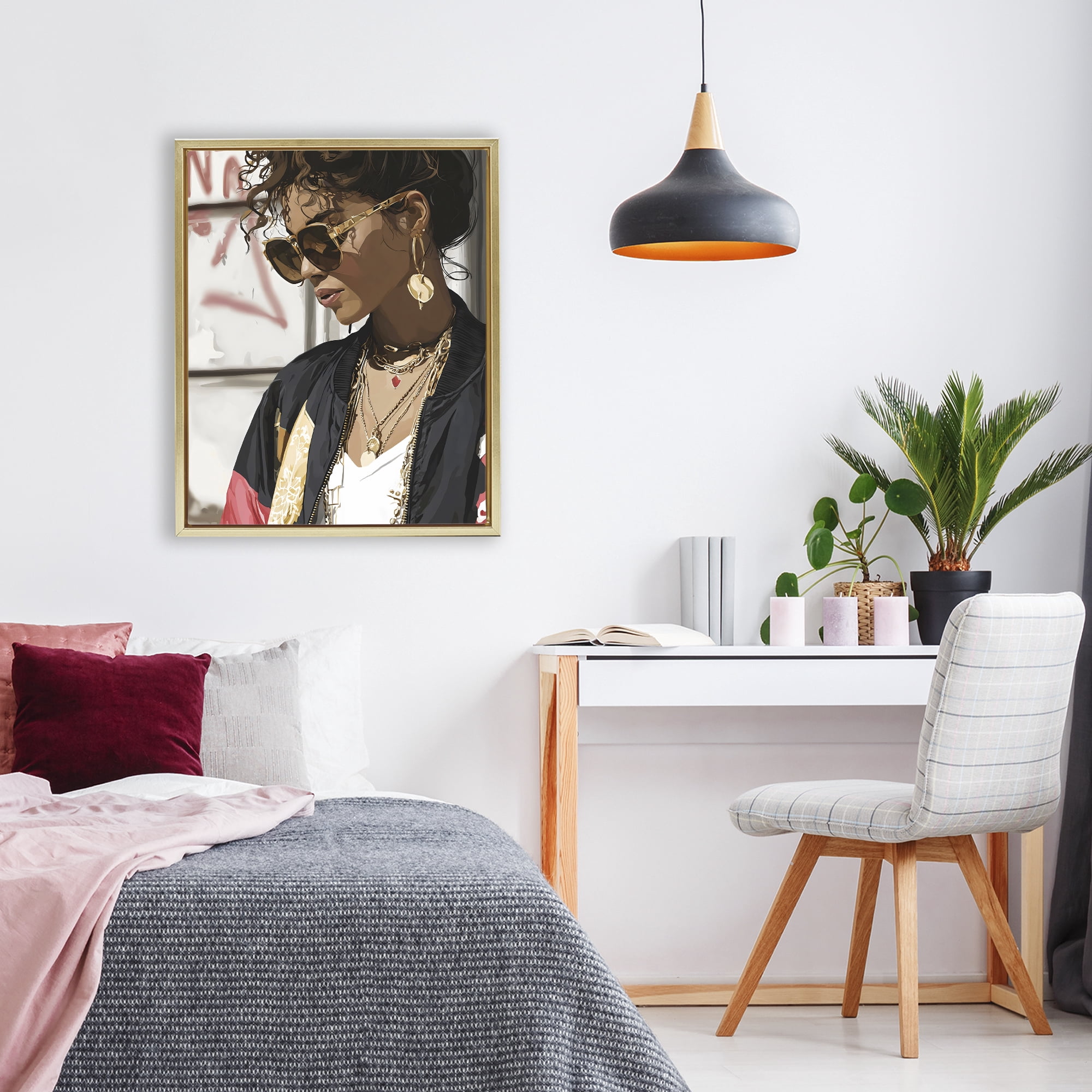 Stupell Industries Woman in Sunglasses With Jewelry Gold Framed Floater Canvas Wall Art, design by Franklyn Gregory