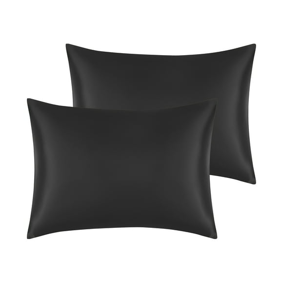 Juego de fundas de almohada REGALWOVEN de satén de 2 con cierre de sobre reina negra