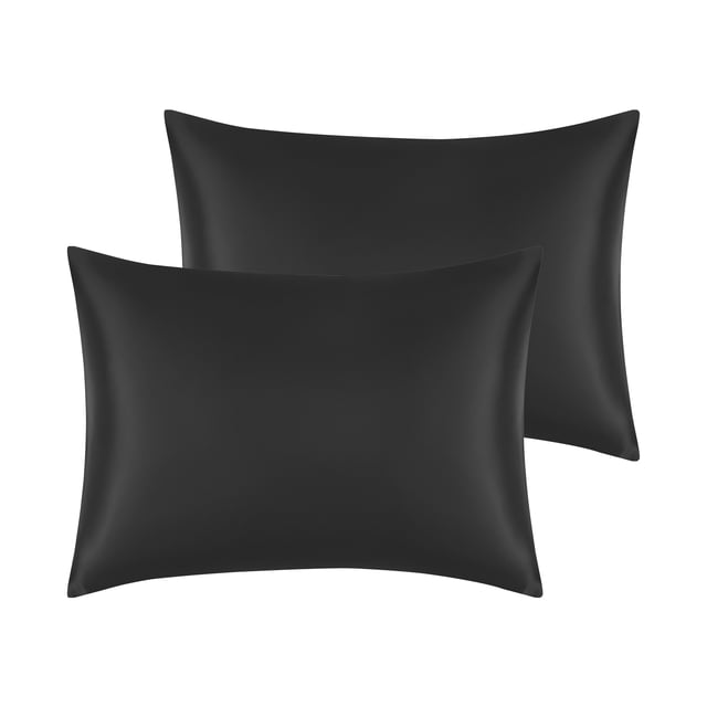 Juego de fundas de almohada REGALWOVEN de satén de 2 con cierre de sobre reina negra