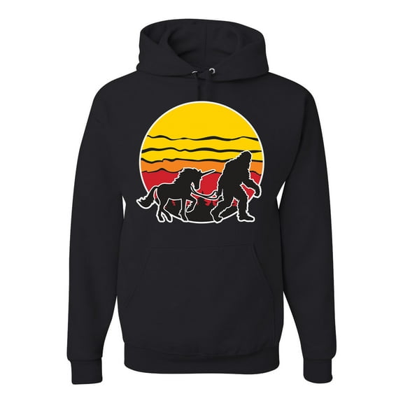 Wild Bobby Sunset Silhoutte Unicorn and Sasquatch Unisex Hoodie Sweatshirt