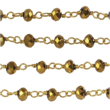 Vermeil Tree - Gold Vermeil Wire Wrapped Gemstone Chain, Metallic Coated Glass Rondelles 3.5mm, 1 Inch