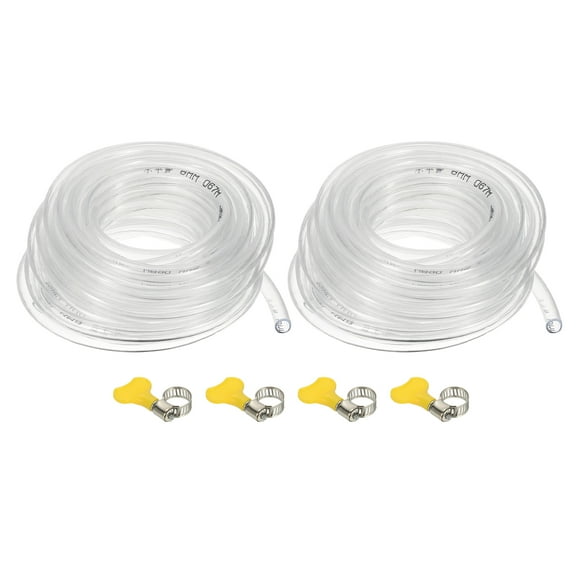 Uxcell Vinyl Tubing, 2Pcs 1/4"ID X 5/16"OD Flexible Clear Plastic Tube with 4 Hose Clamps, Hose Line Pipe, 10FT