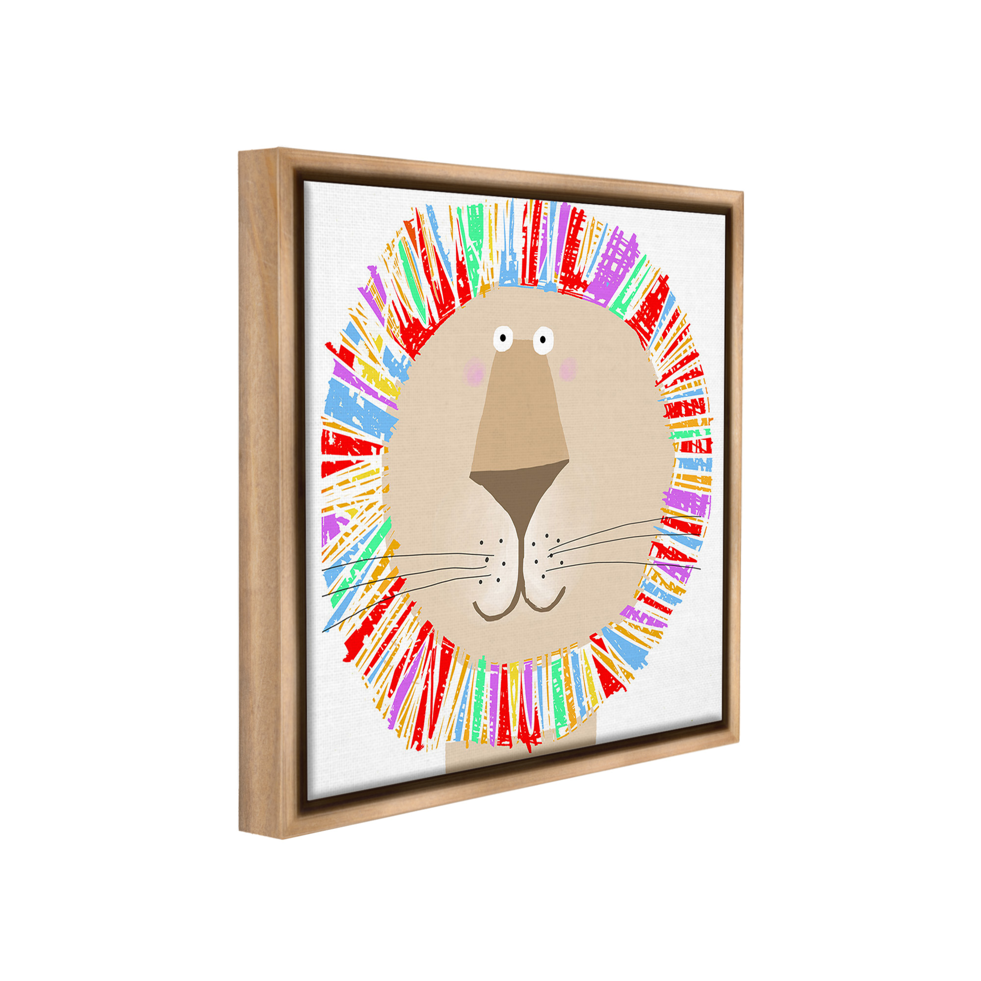 Stupell Industries Lion with Rainbow Mane Animals & Insects Painting Brown Floater Framed Canvas Art Print Wall Art, 18 x 18