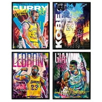 Famous Basketball Star Posters Wall Art, 8x10 Inch Canvas Prints Unframed Set of 4, Basketball Poster for Boys Bedroom Decor
