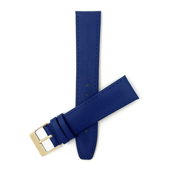 Bandini 12mm Womens Italian Leather Watch Strap Band - Royal Blue with Stitching - Classic - Slim - Gold Buckle