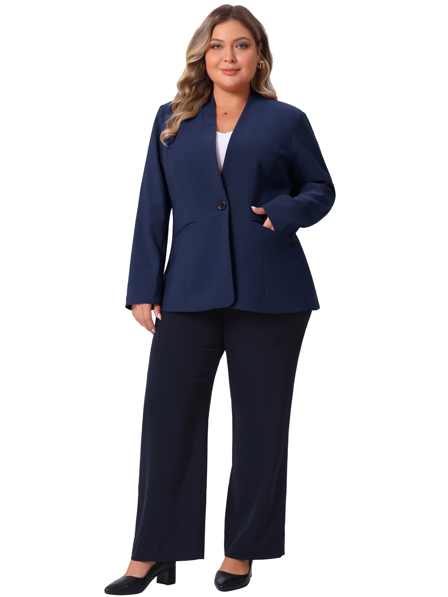 DARING DIVA Women's Plus Blazer Business Open Front Work Office Jacket 4X Navy Blue