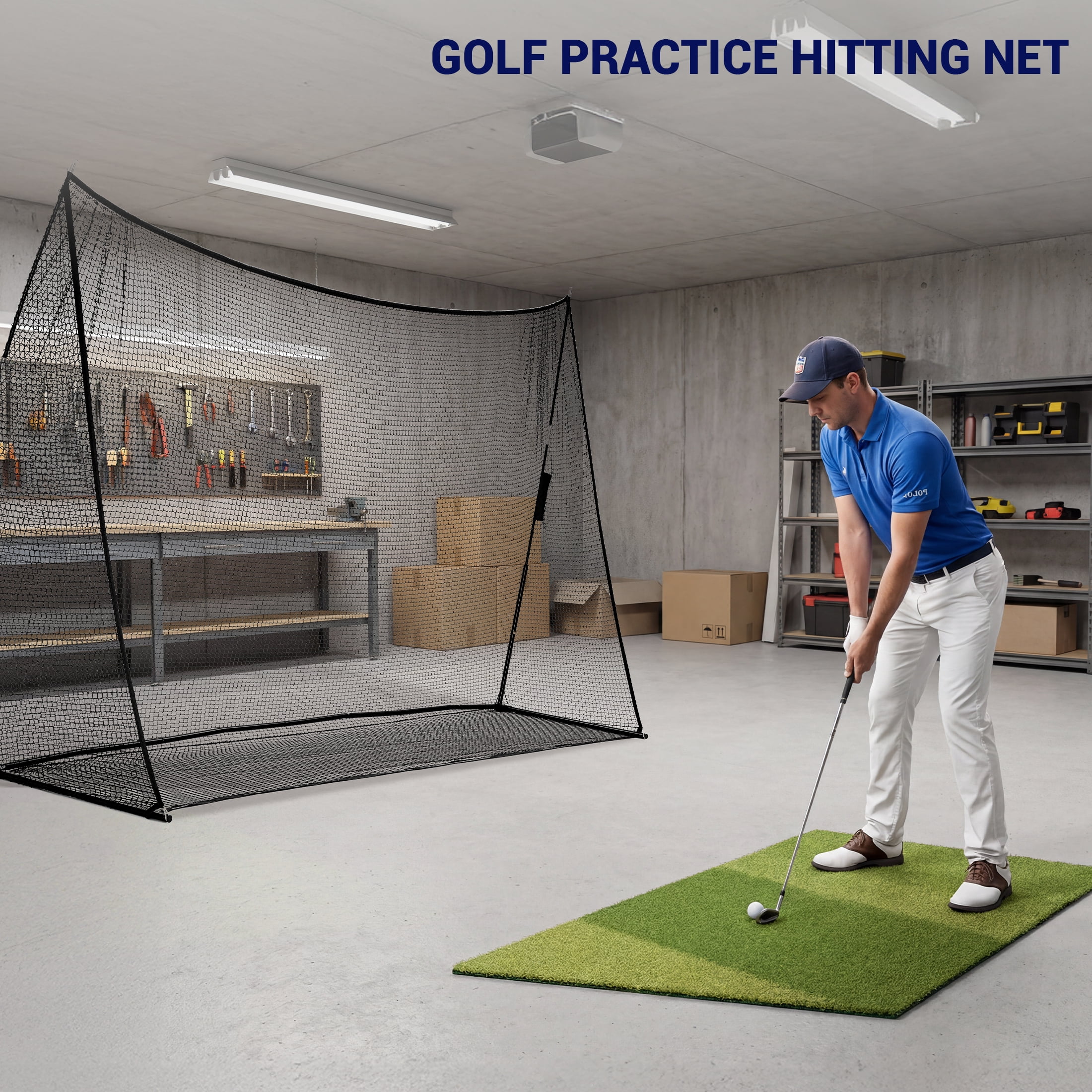 Edx Golf Practice Driving Range with Target, 10x7 ft & 7x7 ft for Indoor Outdoor Training, Black