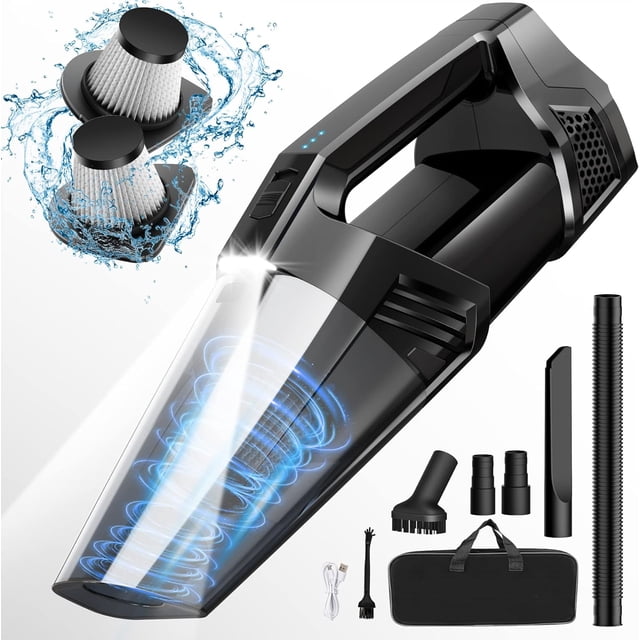 Aspiradora de mano portátil inalámbrica con luz LED, succión de alta potencia, 3 en 1, aspiradora de mano ligera y recargable, aspiradora de mano para automóvil, oficina en casa