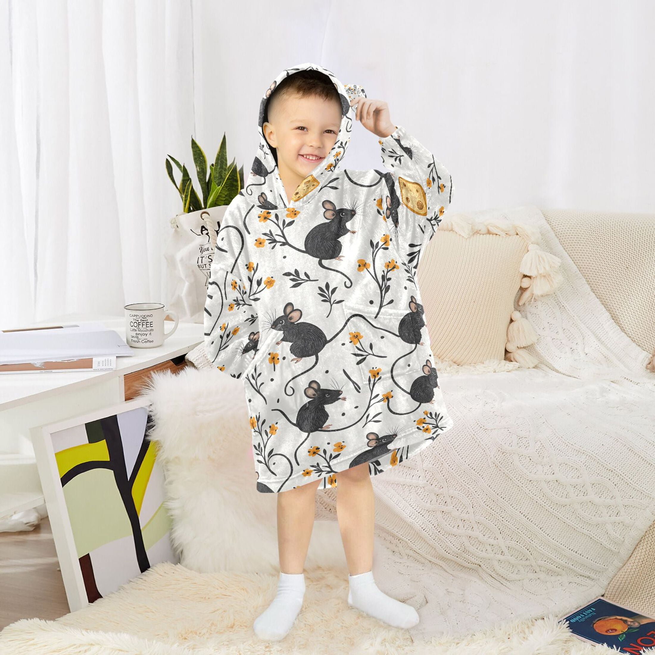 joogoo Wearable Blanket Hoodie for Cute Mouse Rat Oversized Sherpa Hooded 3-14 YR M