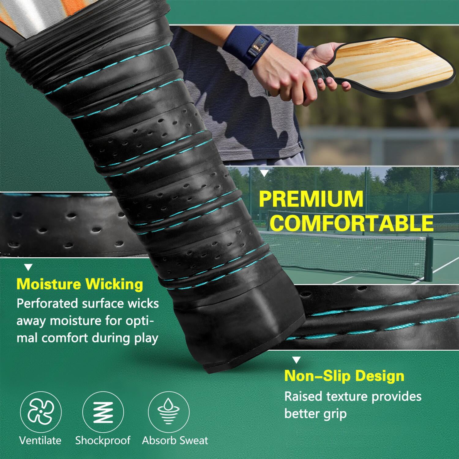 Pickleball Paddles Set Of 1, Fiberglass Surface, Wood Grain Print, 1 Paddle, 2 Balls & Bag