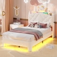 thumbnail image 4 of Twin Size Bed Frame with Storage Headboard, Upholster Crown Platform Princess Beds with LED Lights & Thicken Curve Legs, White Bedroom Furniture, 4 of 11