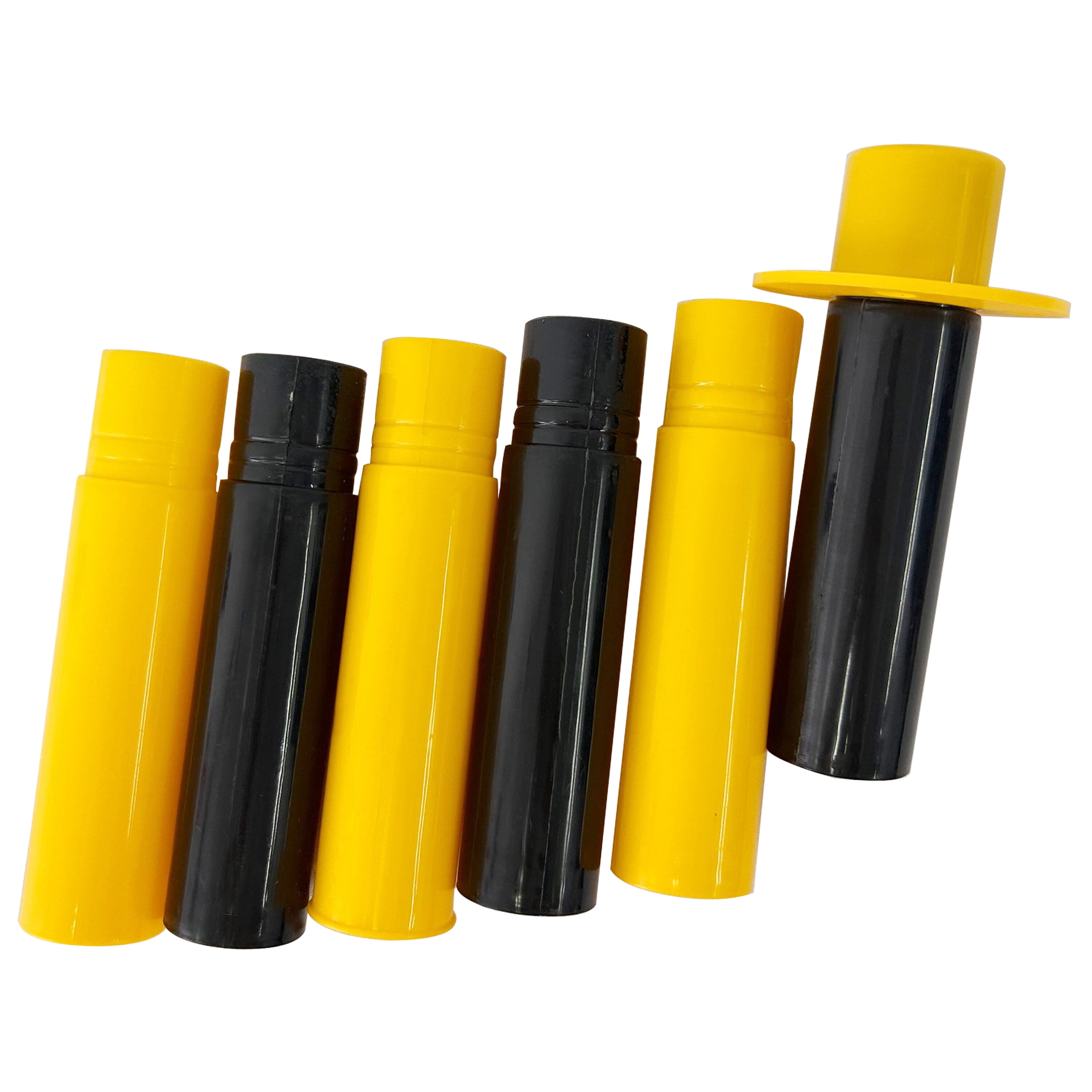 6 Pack Traffic Delineator Posts with Fillable Base & 5ft Chain, Adjustable Safety Cones for Crowd Control, Outdoor/Indoor Warning Barriers (Yellow/Black)