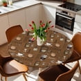 thumbnail image 3 of Coffee Theme Fitted Tablecloth with Elastic Edged, Round Table Cloth for Dining Table, Funny Brown Vintage Beans Latte Tea Cup Waterproof Oil Proof Table Cover for Indoor Outdoor 36"-44", 3 of 8