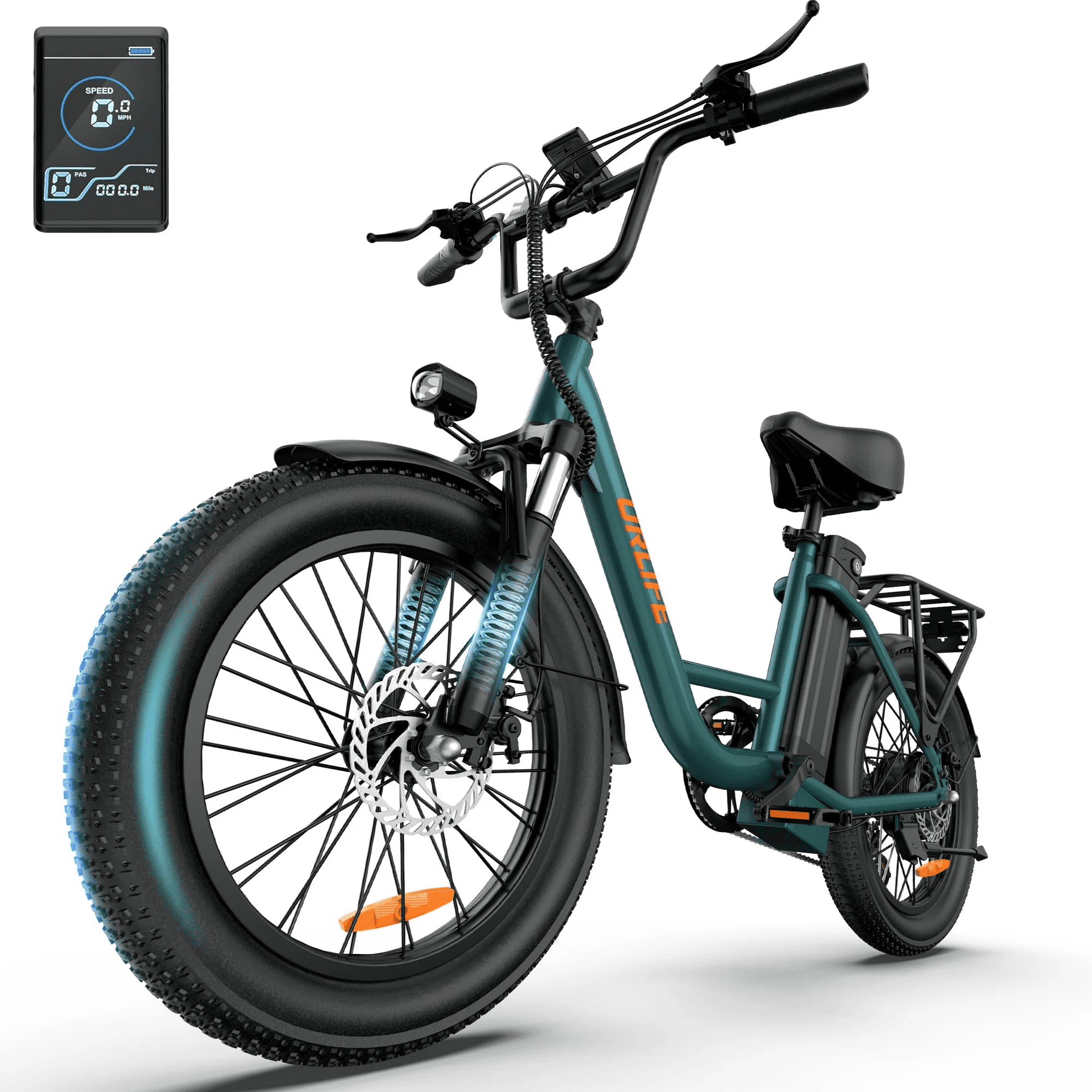 URLIFE 3.0 Fat Tire Ebike, 20" Electric Bicycles for Adult, 750W Peak Motor, 48V 13AH Remobavle Battery, 7-Speed Commuting Ebike, UL2849-Green